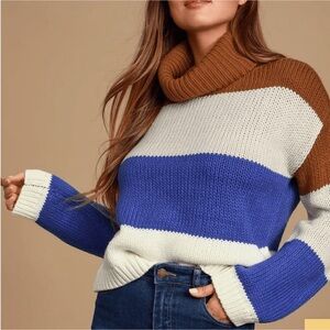 VICI Color Me Cozy Multi Color Block Turtleneck Sweater